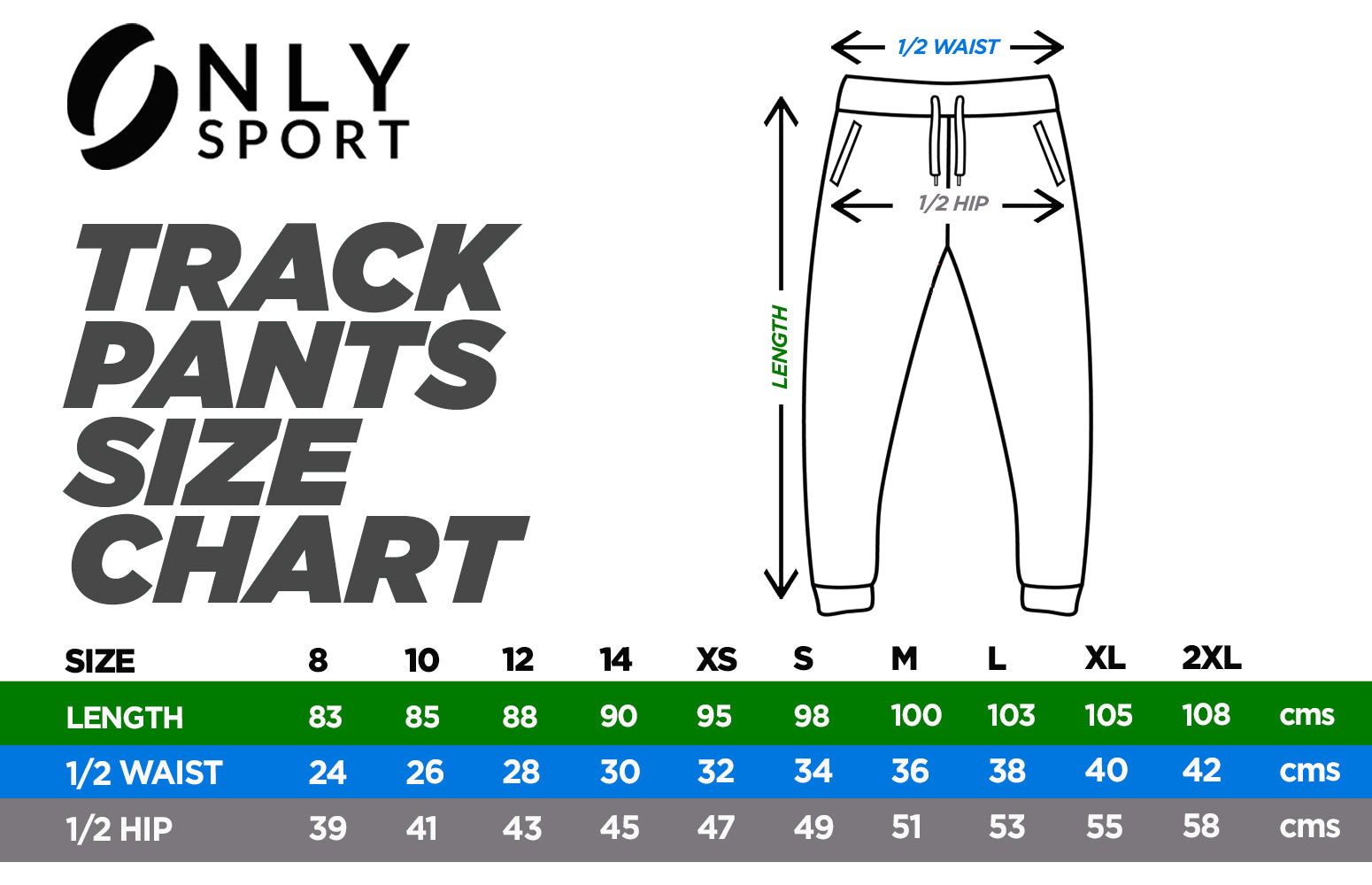 Navy Tracksuit Pants size chart