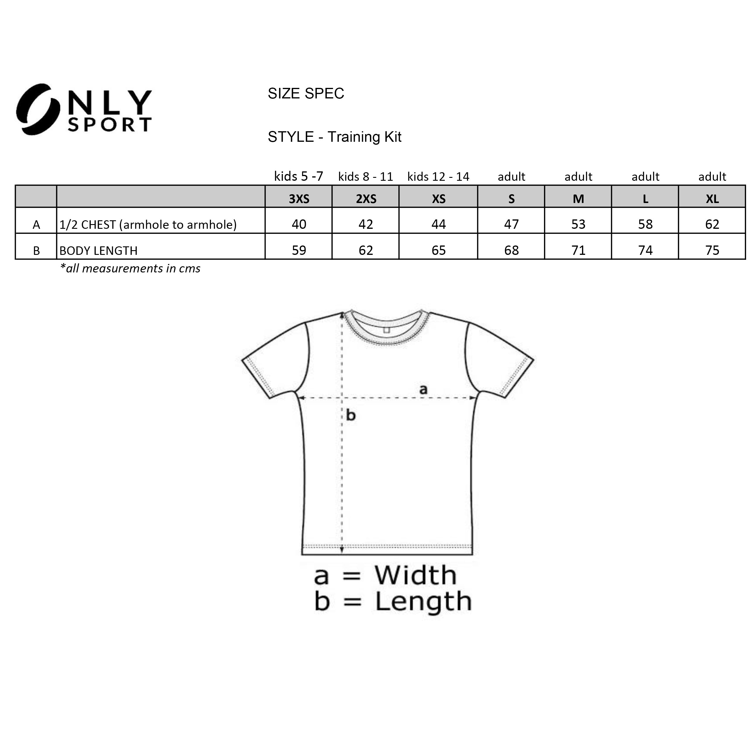 Training Kit Navy And White Size Chart